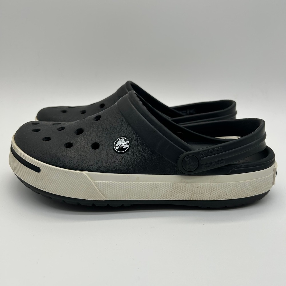Crocs Crocband Clogs Womens 9 Black White Sporty Casual Comfort Slip On Shoes